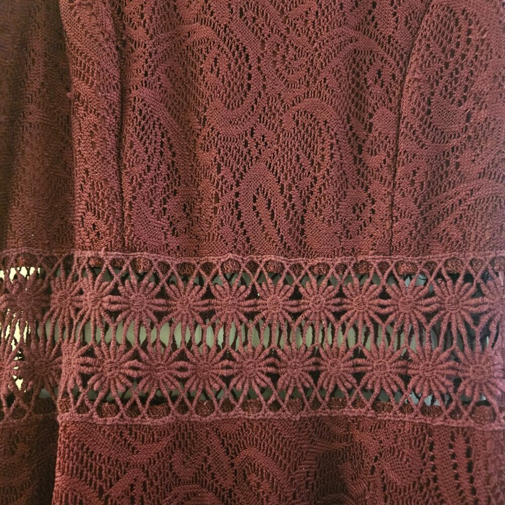 Wine Red boho lace Mini sleeveless Event embroider Whimsigoth cutouts dress M - Picture 10 of 12